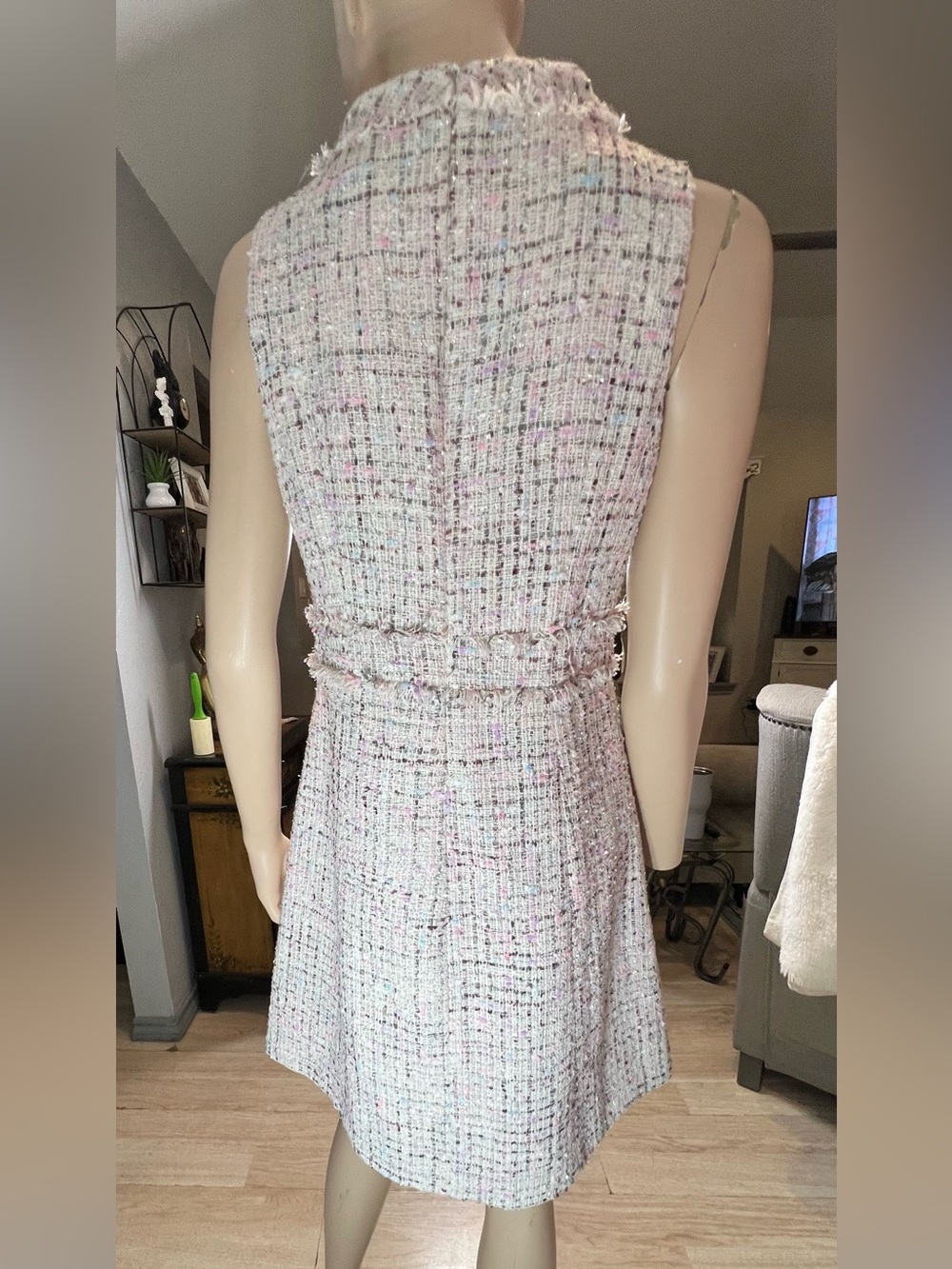 Sleeveless Tweed A-Line Dress in Pastel Pink - Picture 12 of 15